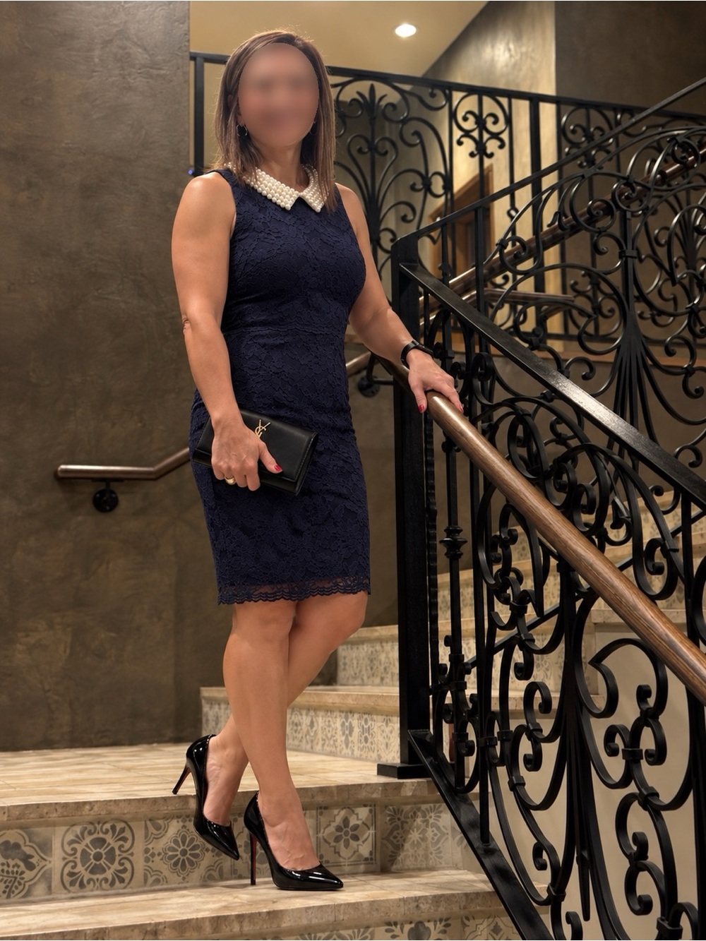 Betsey Johnson Navy Lace Pearl Collar Dress – Size 10